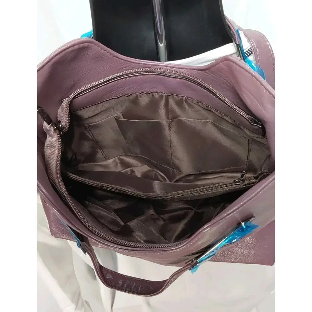Mauve Double Handled Purse With Adjustable Shoulder Strap